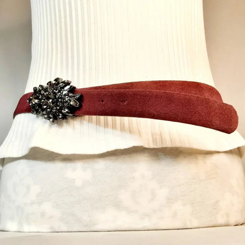 💎Loft Live Love Womens Violet Burgundy Faux Suede Bejewled Dark Gray Buckle M